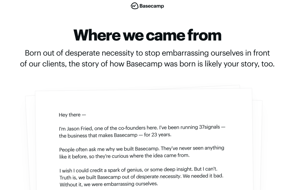 Badass brand example - basecamp story